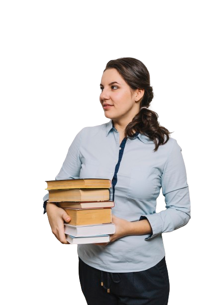 Young CRT Woman holding Stack Books